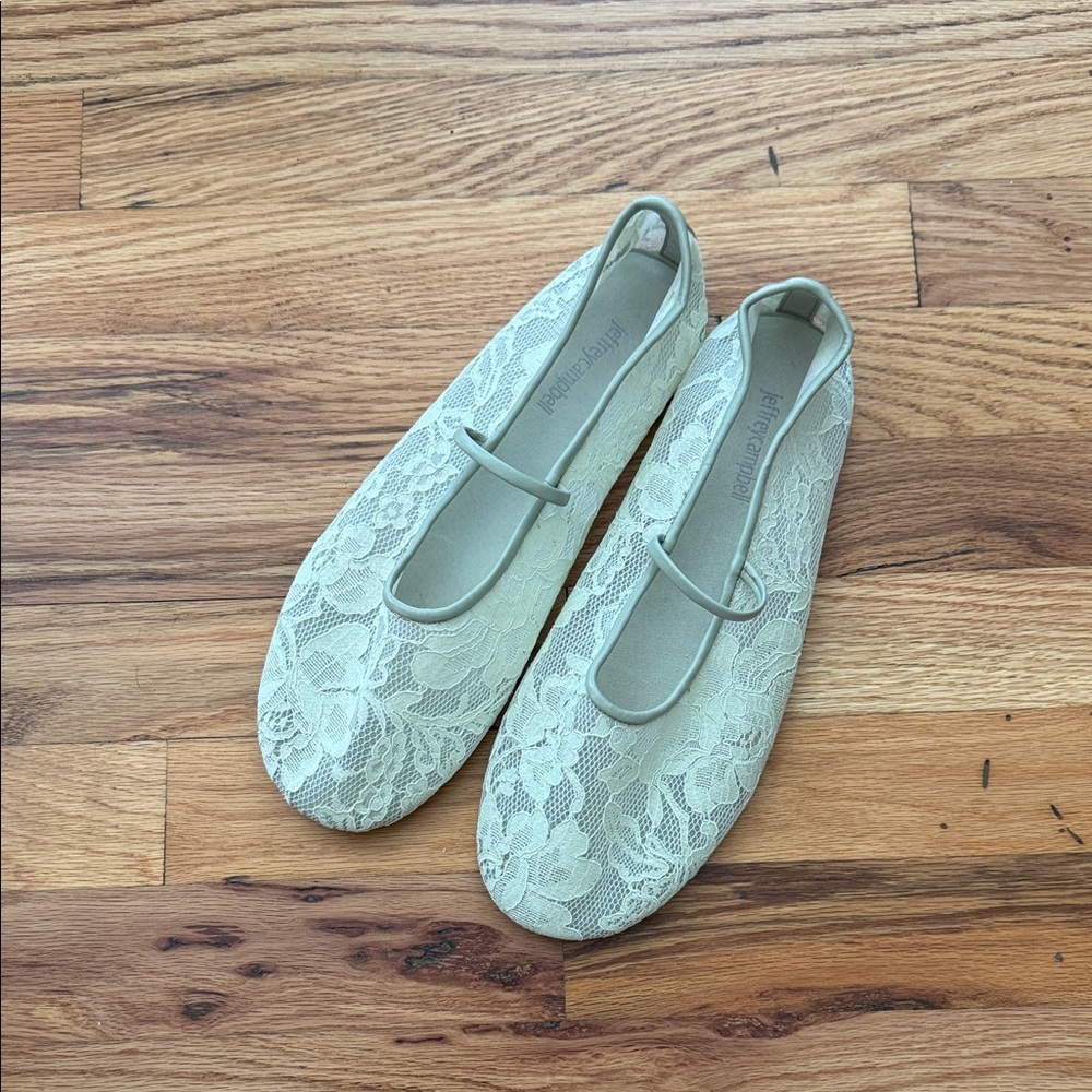 Jeffrey Campbell Lace Mary Jane Flats in Ivory Lace
